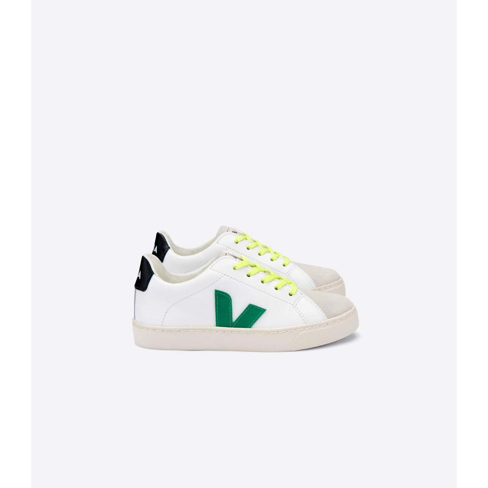 Veja ESPLAR LEATHER Joggesko Barn White/Green/Black | NO 820NWY